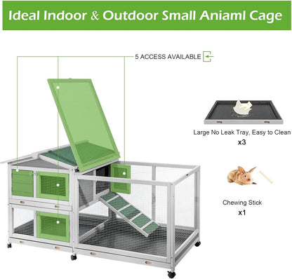 YODOLLA 61.5'' Wooden Rabbit Hutch Two Story Bunny Cage