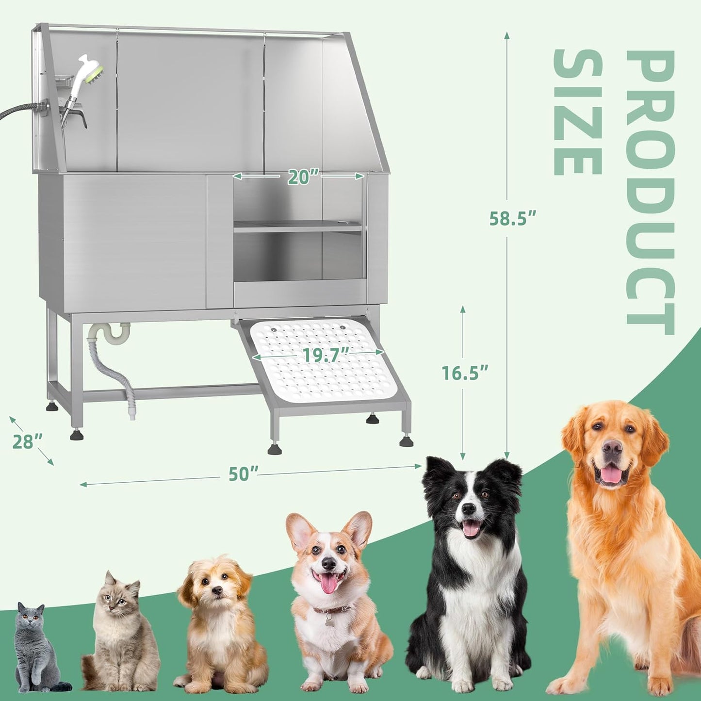 YODOLLA Professional Stainless Steel Dog Washing Station for Large