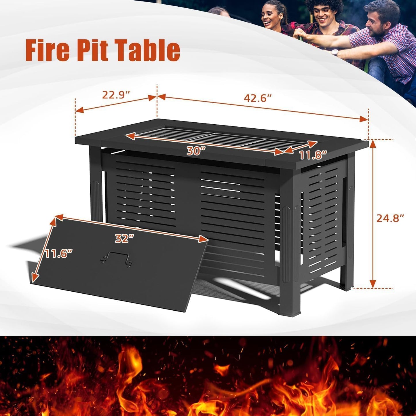 YODOLLA 8 Piece Outdoor Patio Furniture Set with Extra 43 Inch Fire Pit Table, Red