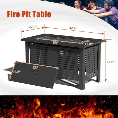 YODOLLA 8 Piece Outdoor Patio Furniture Set with Extra 43 Inch Fire Pit Table, Red