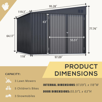 YODOLLA 8x10 Lean-to Shed, Outdoor Storage Shed, Dark Gray