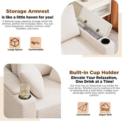 YODOLLA Oversized Chaise Lounge Chair, Lounge Chair Indoor with Ottoman, Beige