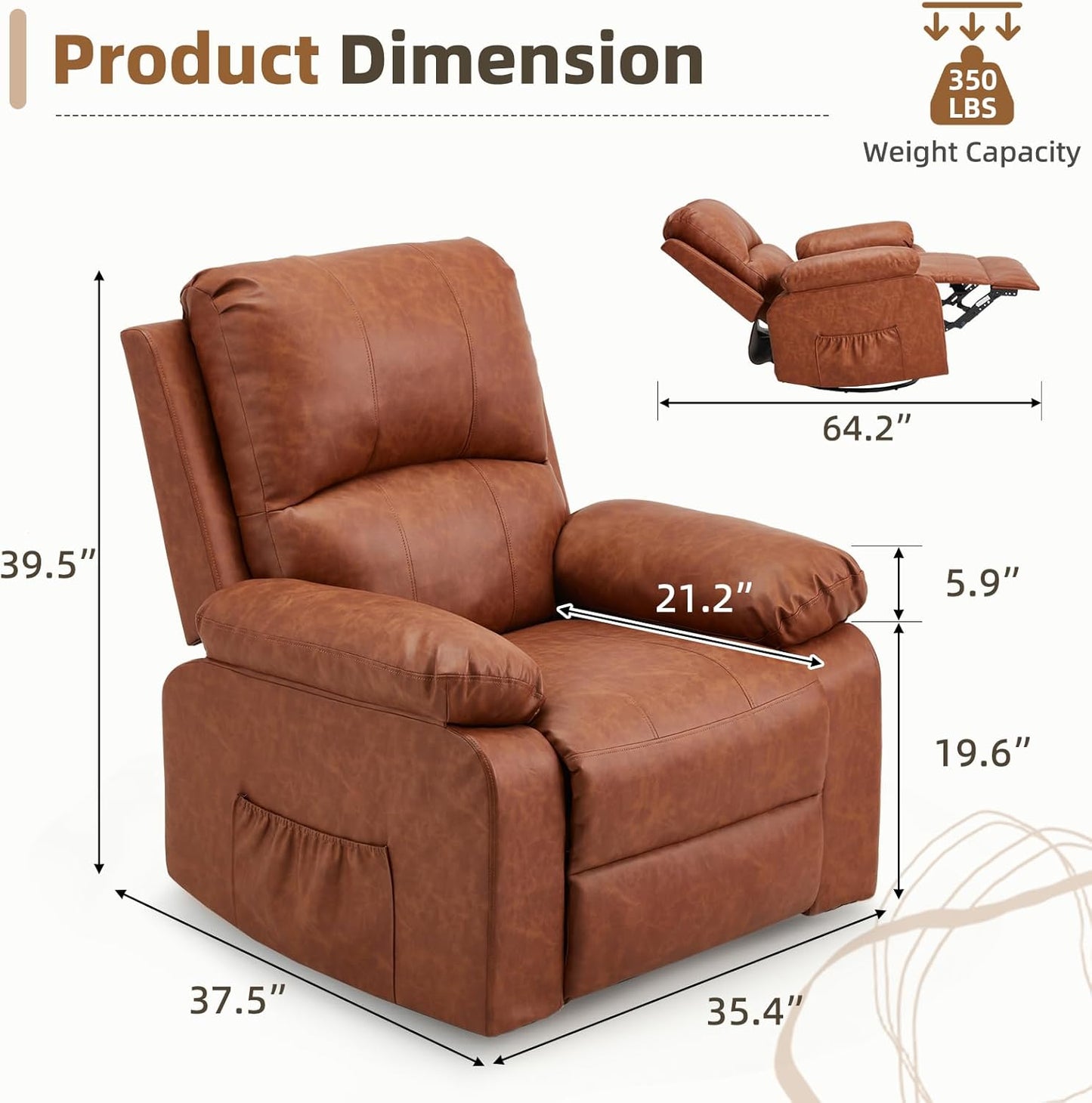YODOLLA Recliner Chair, 360° Swivel Rocking Chair with Massage and Heat