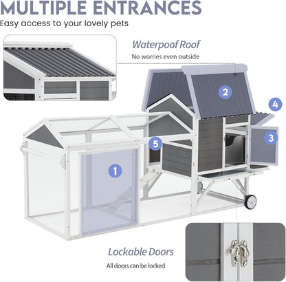 YODOLLA 95“ Wooden Chicken Coop Chicken Tractor Hen House, Natural Wood