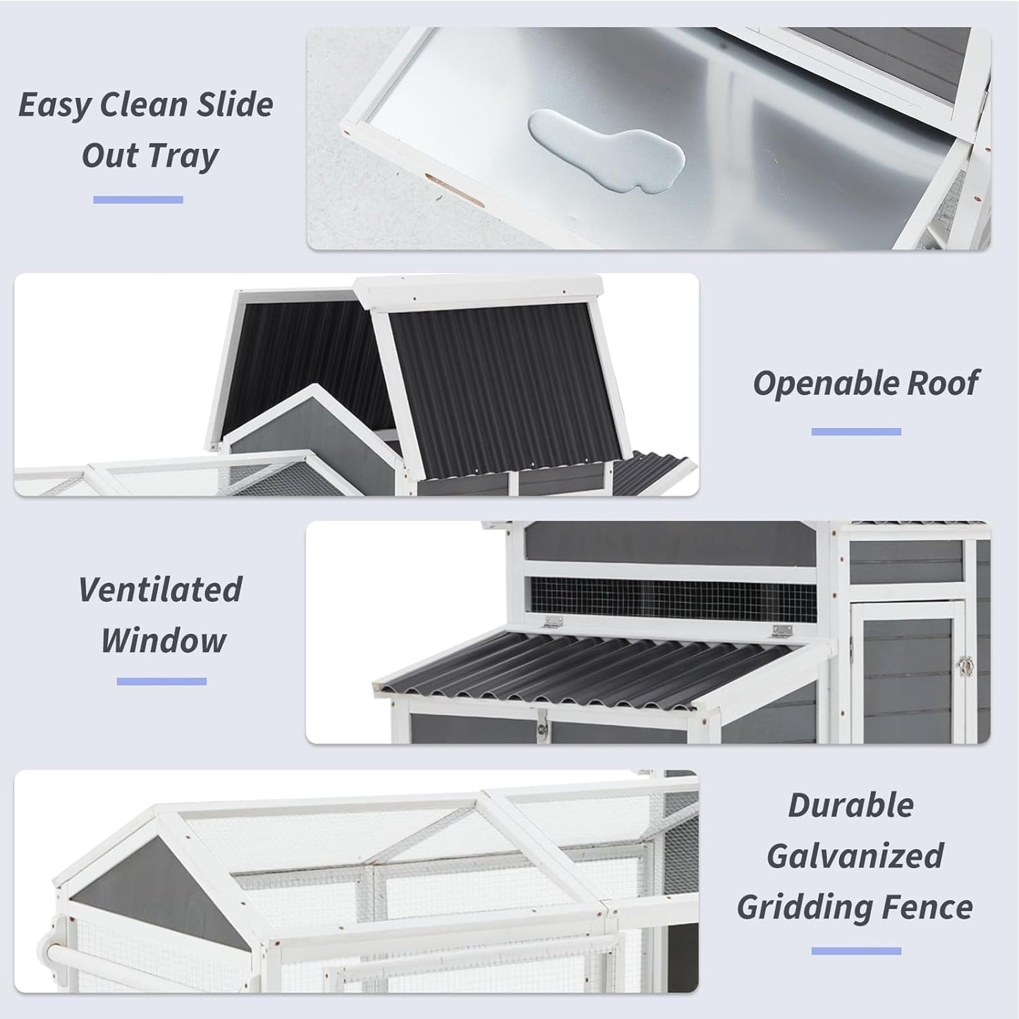 YODOLLA 95“ Wooden Chicken Coop Chicken Tractor Hen House, Natural Wood