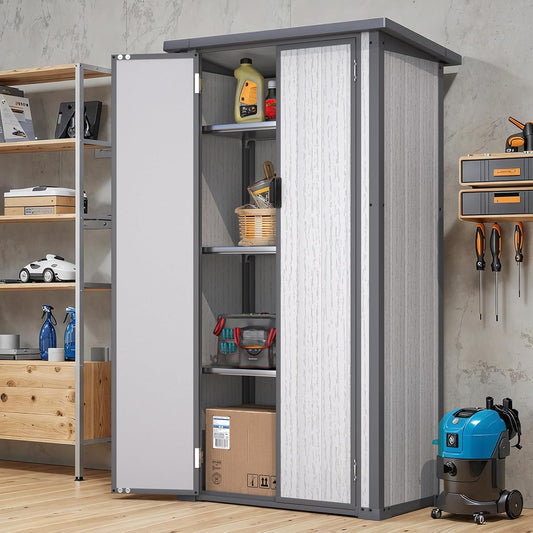 YODOLLA Tall Resin Outdoor Storage Cabinet Waterproof with Adjustable Shelves