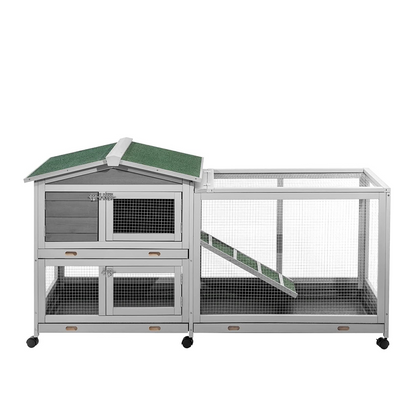 YODOLLA 61.5'' Wooden Rabbit Hutch Two Story Bunny Cage