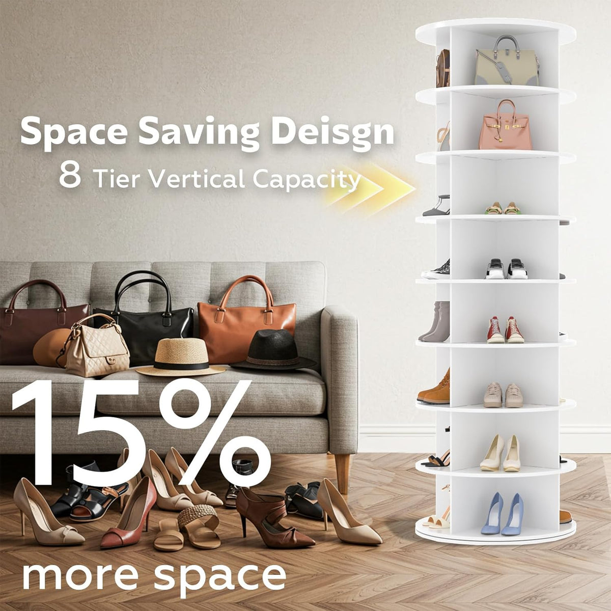 YODOLLA 8 Tier Rotating Shoe Rack, Shoe Tower Organizer Display Storage Rack