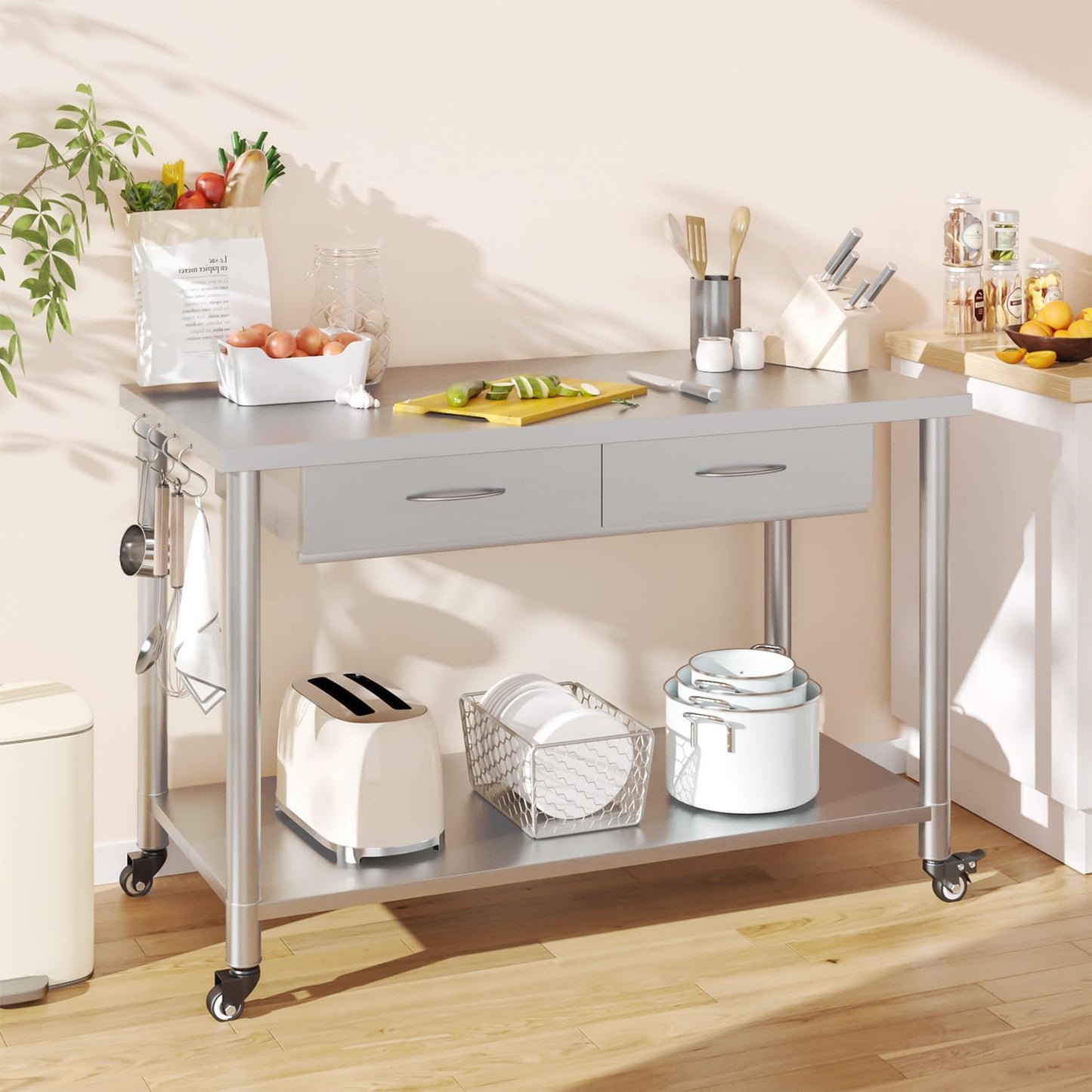 YODOLLA 48"x24" Stainless Steel Work Table with 2 Drawers