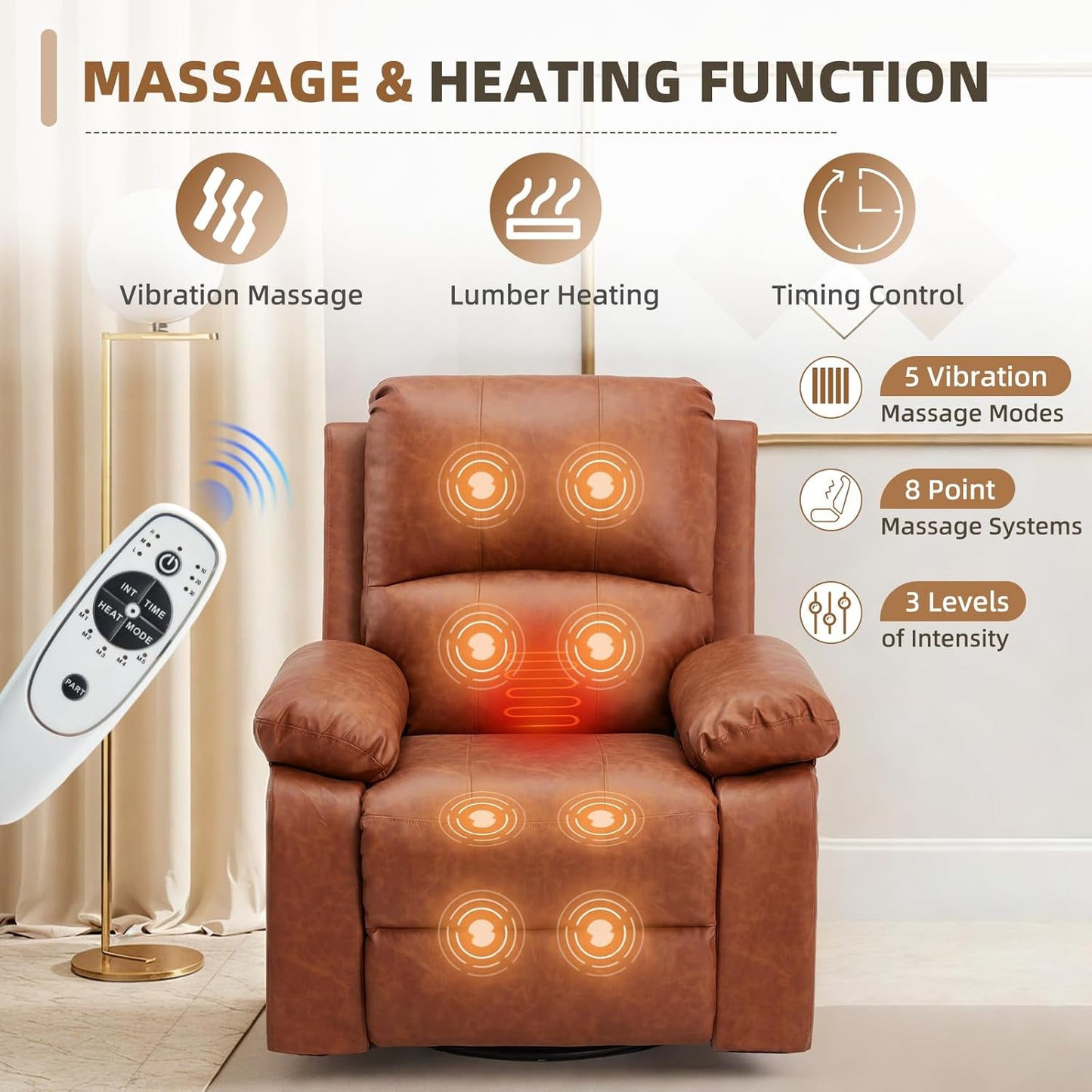YODOLLA Recliner Chair, 360° Swivel Rocking Chair with Massage and Heat
