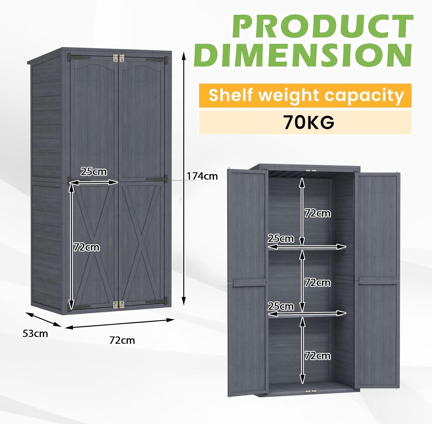 YODOLLA Wooden Storage Cabinet Garden Storage Shed with 3 Adjustable Shelves