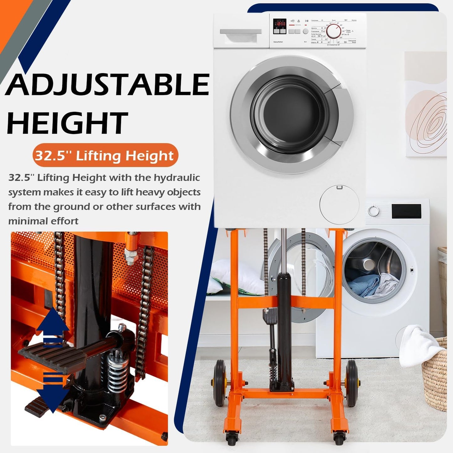 YODOLLA Hydraulic Material Lift Winch Stacker, Foot Pedal Lift Cart