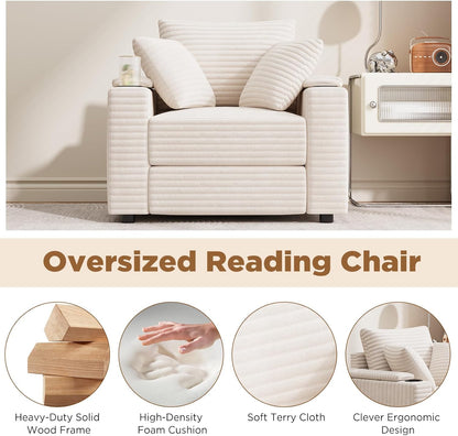 YODOLLA Oversized Chaise Lounge Chair, Lounge Chair Indoor with Ottoman, Beige