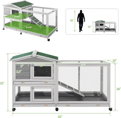 YODOLLA 61.5'' Wooden Rabbit Hutch Two Story Bunny Cage
