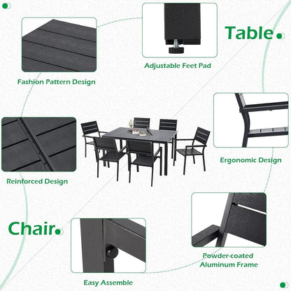 YODOLLA Dining Set, Patio 7 Piece Aluminum Patio Table and Chairs Set