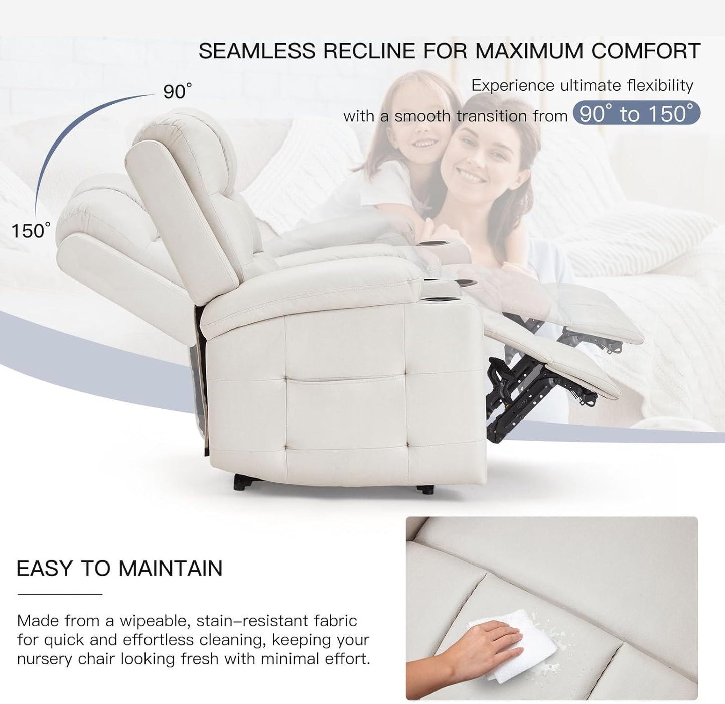 YODOLLA Electric Recliner Nursery Chair with Wide Armrests