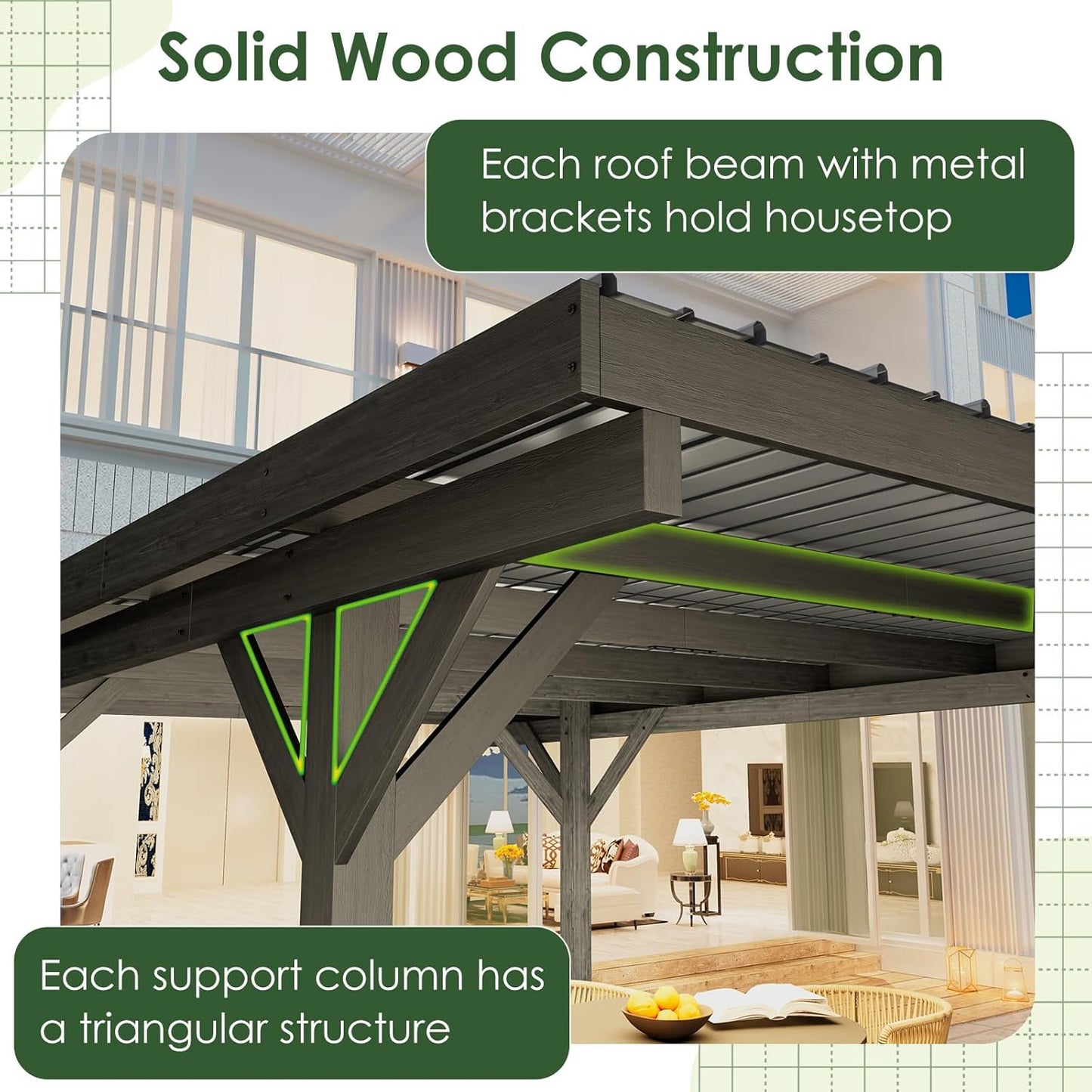 YODOLLA 12'x17' Wood Gazebo, Hardtop Outdoor Pergolas for Patio