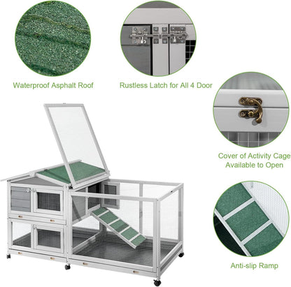 YODOLLA 61.5'' Wooden Rabbit Hutch Two Story Bunny Cage