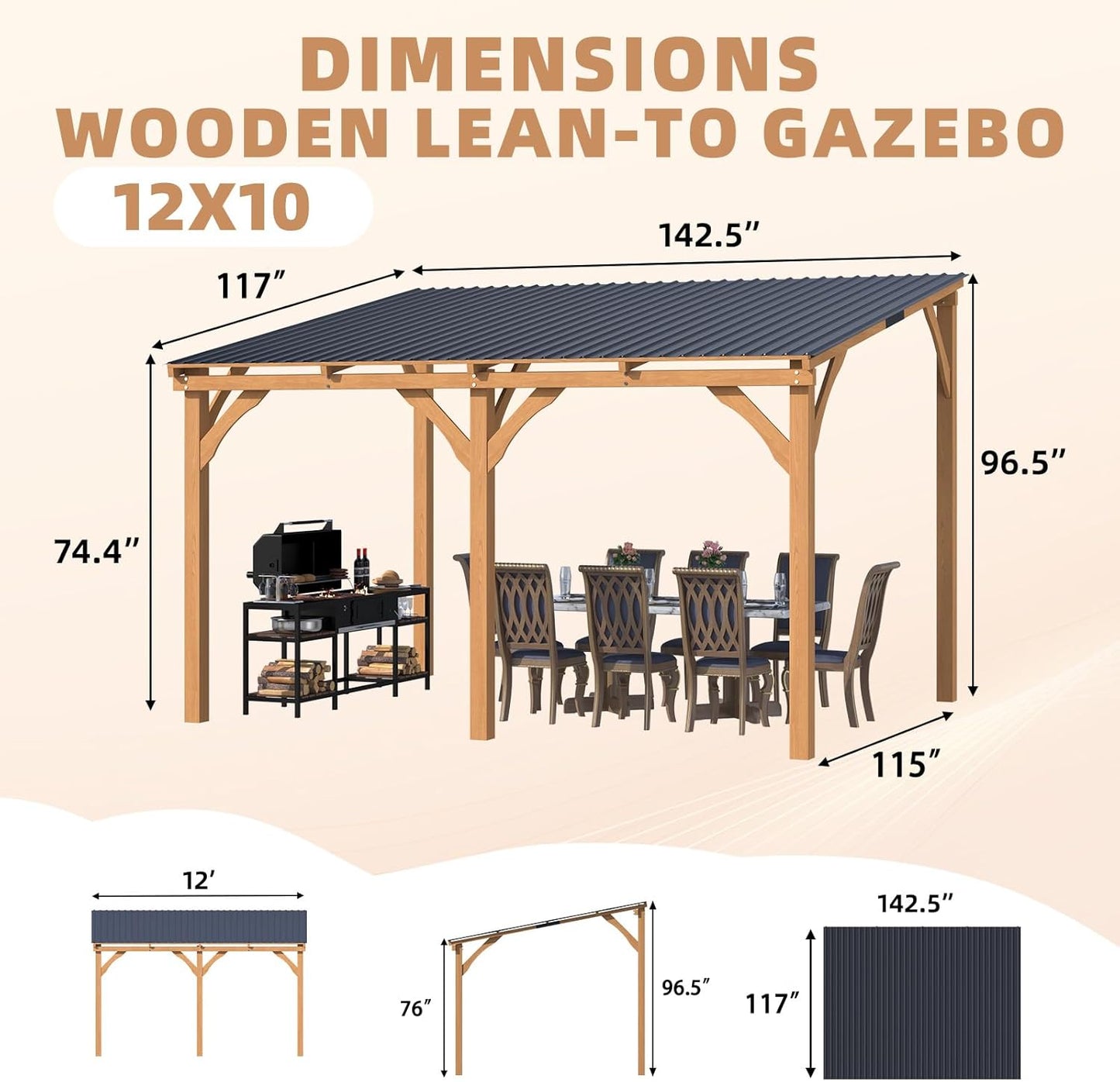 YODOLLA Wall Mounted Outdoor Wood Gazebo for Patio