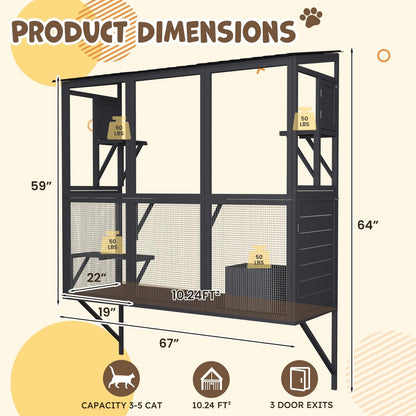YODOLLA 67" Catio Window Cat Outdoor Enclosure Large Wood Cat House