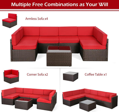 YODOLLA 7 Piece Outdoor Patio Furniture Set, Brown & Red