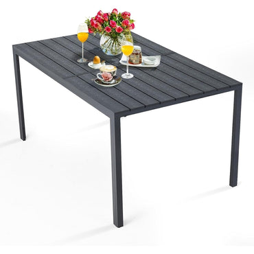 YODOLLA 60" Outdoor Aluminum Patio Dining Table with Wood-Plastic Composite Tabletop