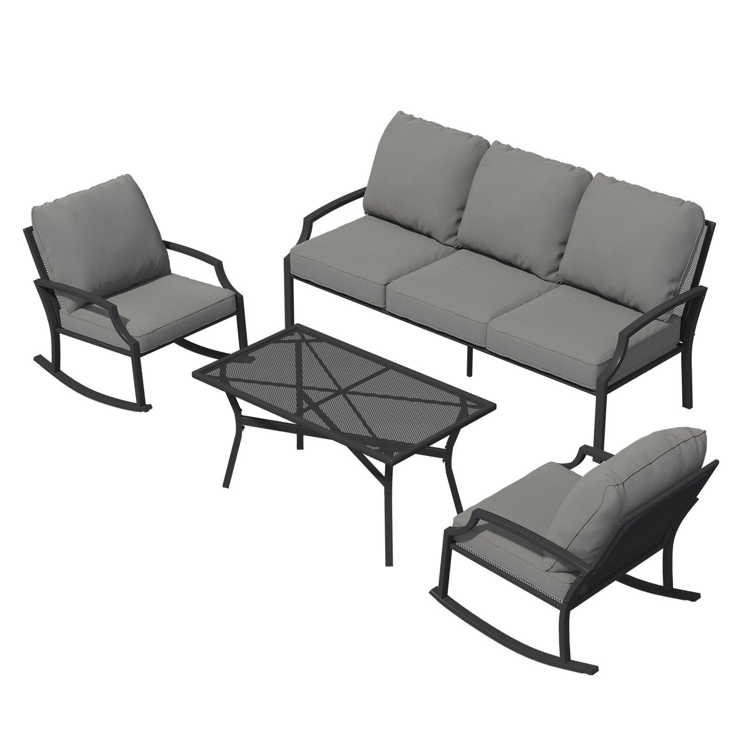 YODOLLA 4-Piece Outdoor Patio Furniture Set with Rocking Chair, Metal Mesh Conversation Bistro Set