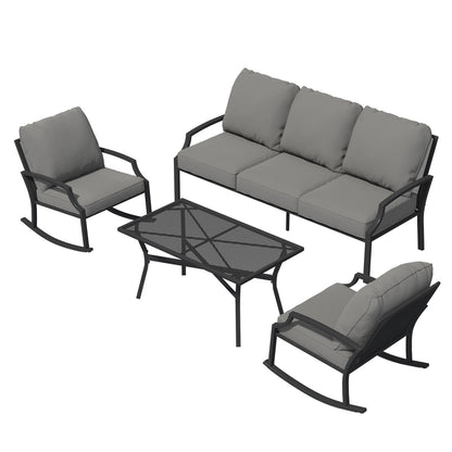 YODOLLA 4-Piece Outdoor Patio Furniture Set with Rocking Chair, Metal Mesh Conversation Bistro Set