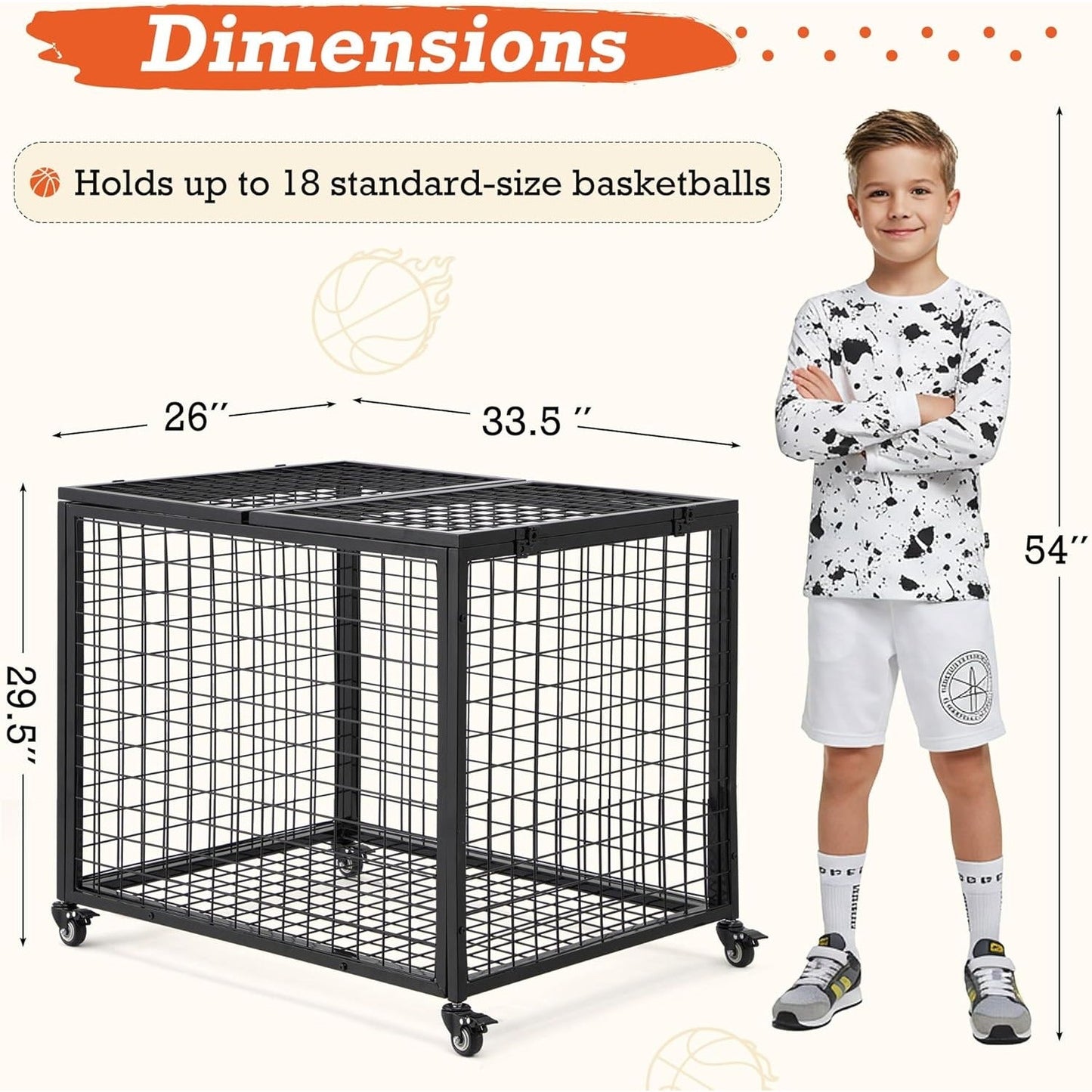 YODOLLA Ball Cart Storage Rolling Basketball Bin with Wheels