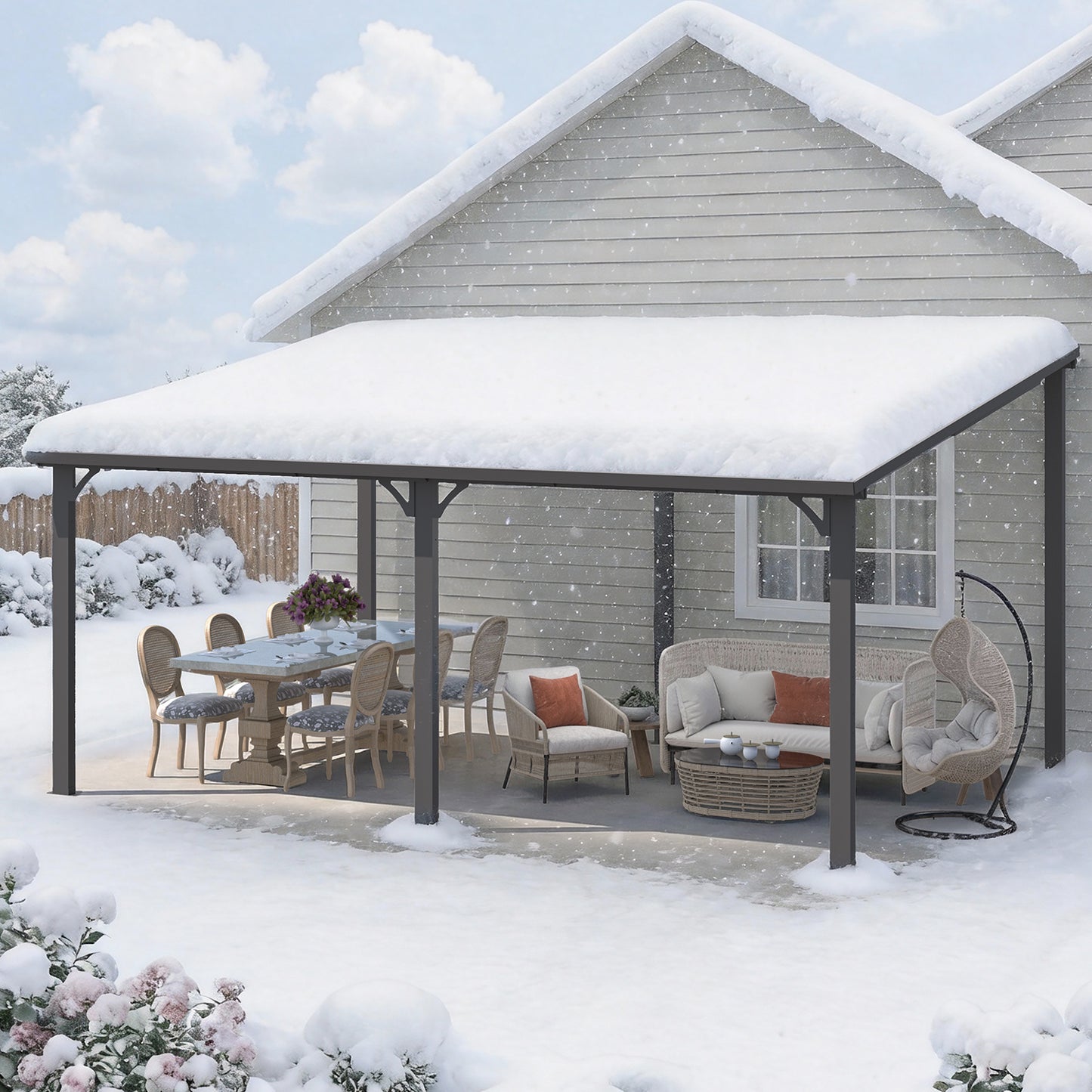 YODOLLA 16' x 12' Outdoor Pergola Hardtop Gazebo Wall-Mounted Lean to Metal Awnings Gazebos