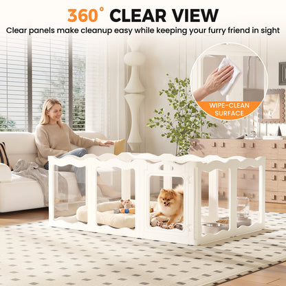 YODOLLA Pet Clear Acrylic Dog Playpen Indoor w/Door, 24" H, 10 Panels, White
