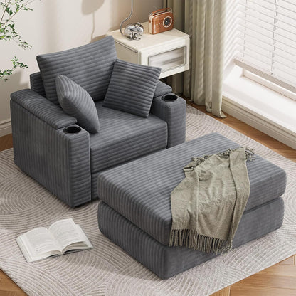 YODOLLA Oversized Chaise Lounge Chair, Lounge Chair Indoor with Ottoman, Grey