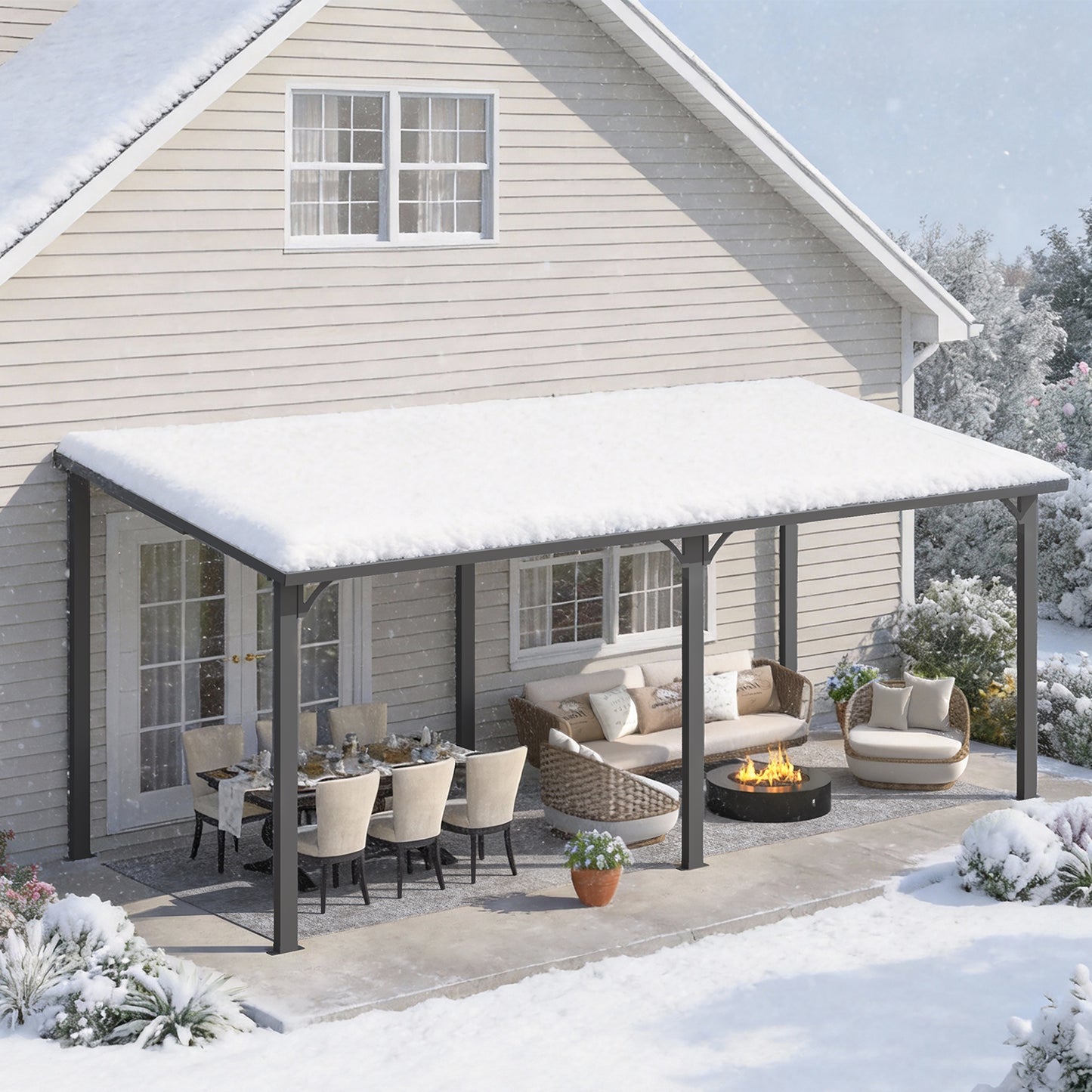 YODOLLA 20' x 10' Pergola Hardtop Gazebo Wall-Mounted Heavy Duty Lean to Metal Awnings Gazebos