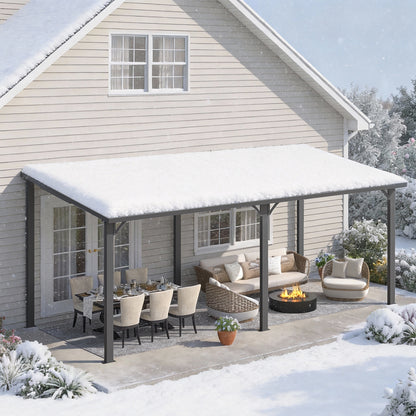 YODOLLA 20' x 10' Pergola Hardtop Gazebo Wall-Mounted Heavy Duty Lean to Metal Awnings Gazebos