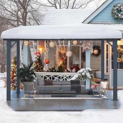 YODOLLA 12' x 8' Hard Top Lean to Gazebo Outdoor Pergola, Dark Gray