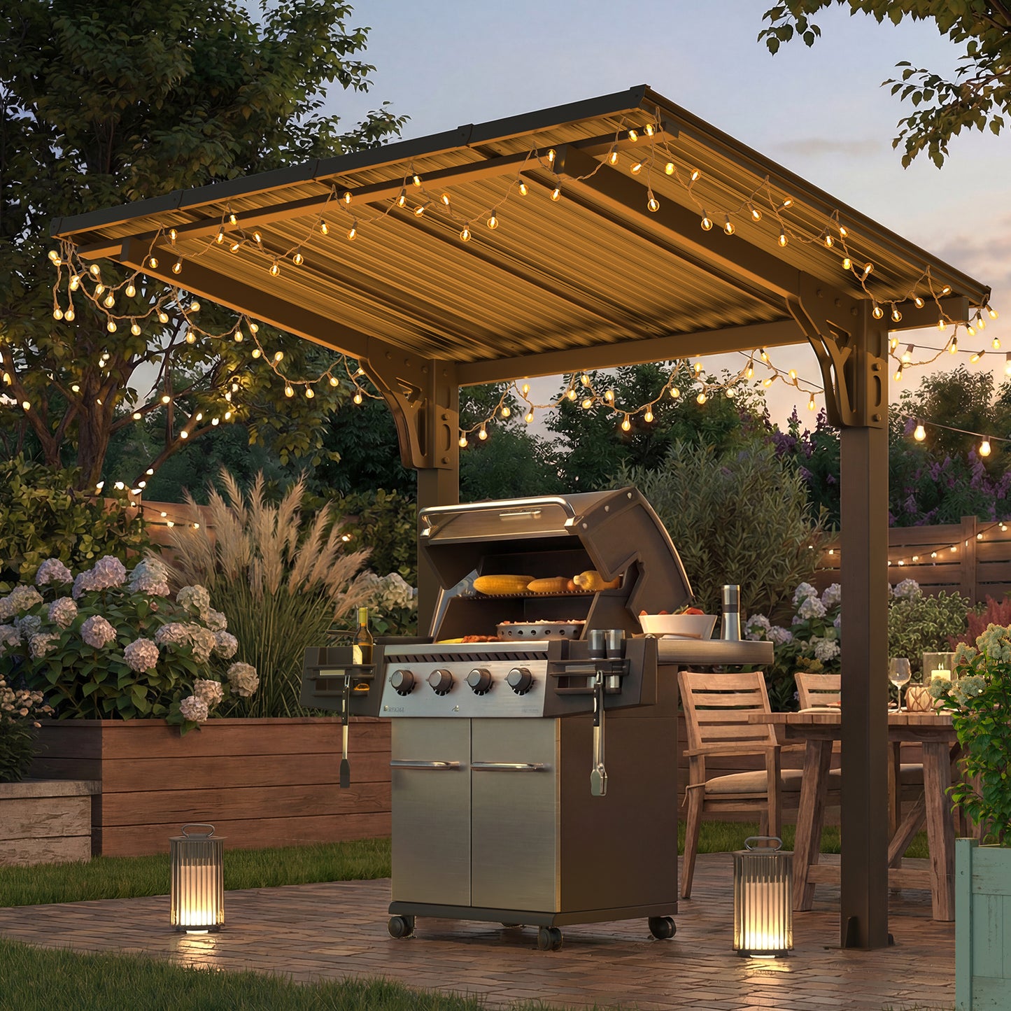 YODOLLA 8' x 5' Gazebo Outdoor Grill Hardtop Pergola Freestanding Carport Pergolas
