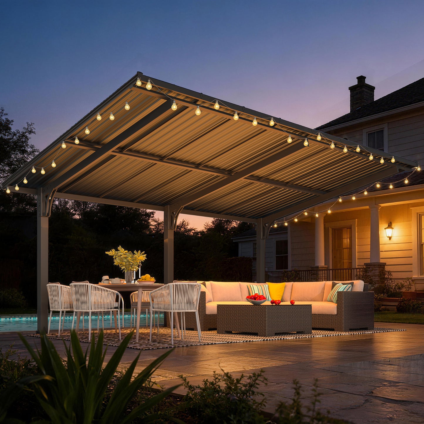 YODOLLA 16'x10' Outdoor Lean to Hardtop Metal Carport Gazebo Freestanding Pergolas