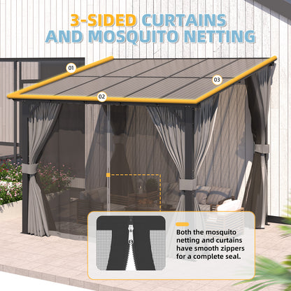 YODOLLA 10’ x 10’ Wall-Mounted Lean to Pergola Gazebo with Curtains and Netting