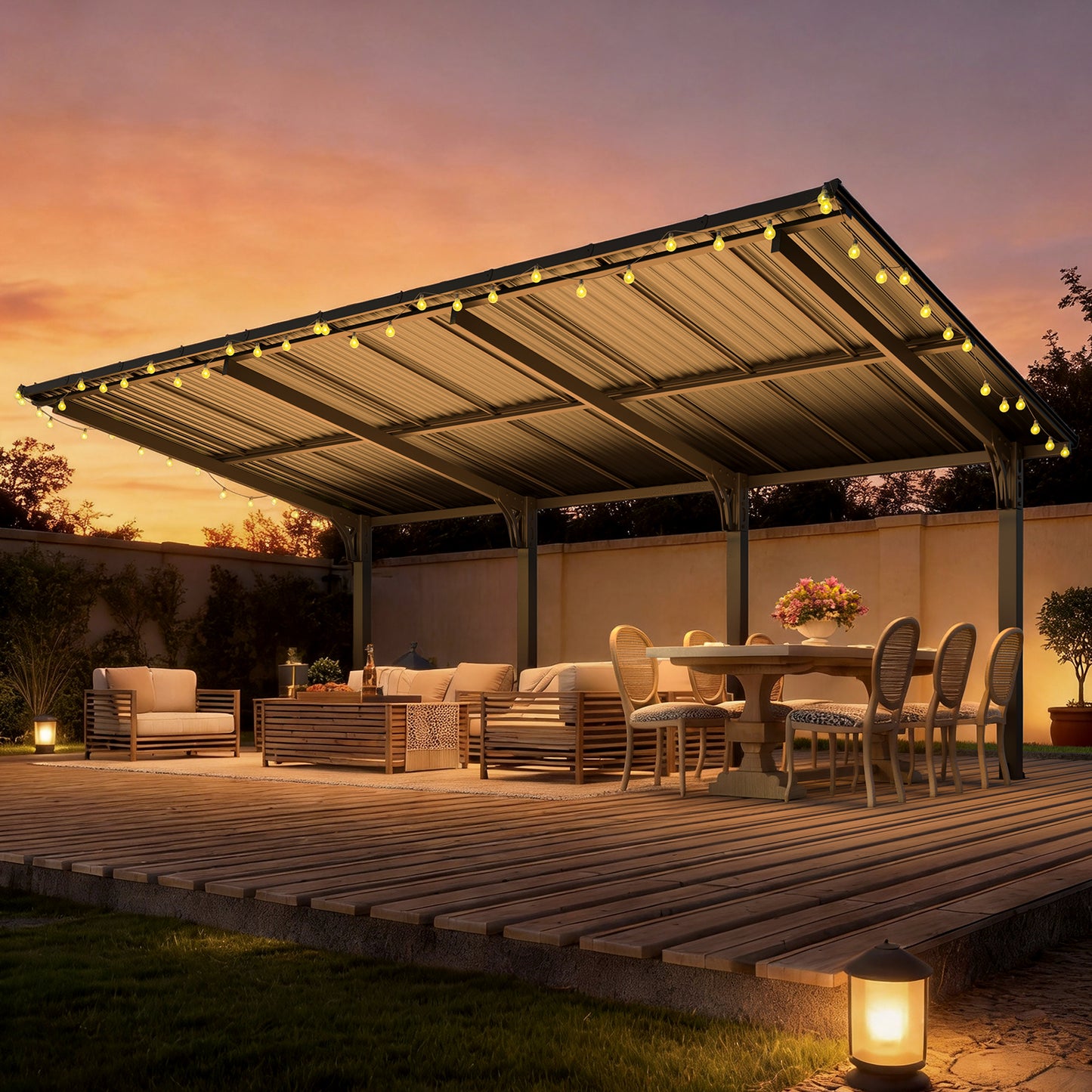 YODOLLA 20'x10' Outdoor Lean to Hardtop Metal Carport Gazebo Freestanding Pergolas