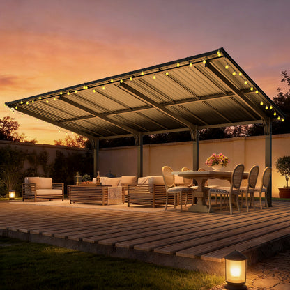 YODOLLA 20'x10' Outdoor Lean to Hardtop Metal Carport Gazebo Freestanding Pergolas