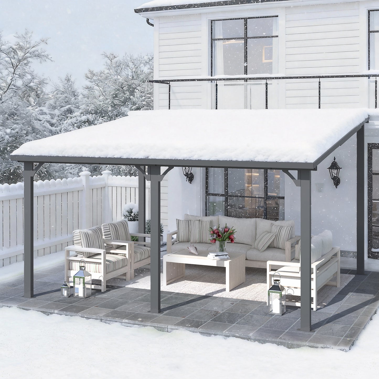 YODOLLA 14'x12' Pergola  Hardtop Gazebo Outdoor Lean to Metal Pergolas and Gazebos