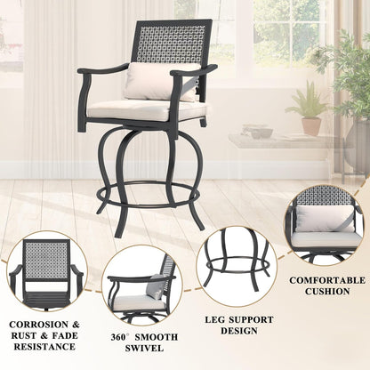YODOLLA 3 Piece Swivel Bar Set with Cushion, Patio High Top Table and Chairs