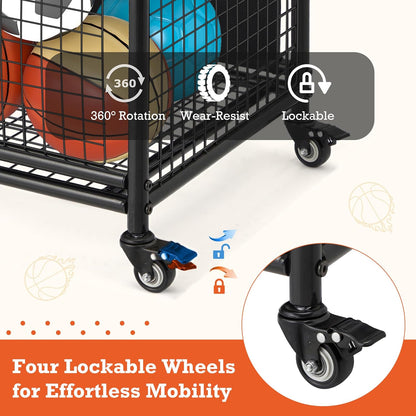 YODOLLA Ball Cart Storage Rolling Basketball Bin with Wheels