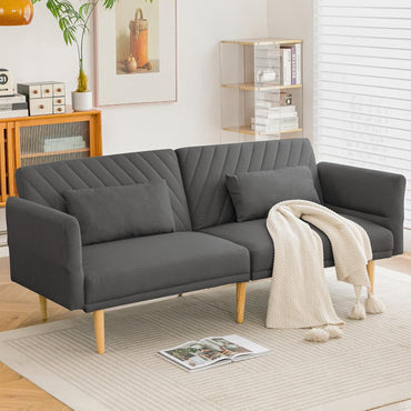YODOLLA 77" Convertible Futon Sofa Bed 3-in-1 Sleeper Sofa Couch, Dark Grey