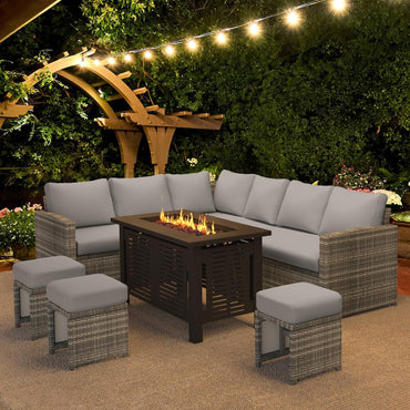 YODOLLA 7 Pieces Patio Furniture Set with 43 Inch Fire Pit Table