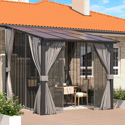YODOLLA 8' X 8' Wall-Mounted Lean to Pergola Gazebo with Curtains and Netting