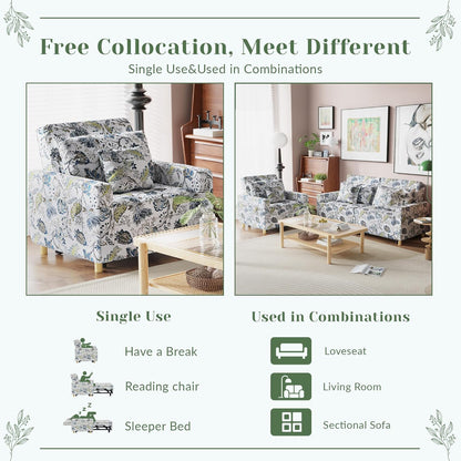YODOLLA 3-1 Convertible Chair Bed Pull Out Single Sofa Bed, Floral