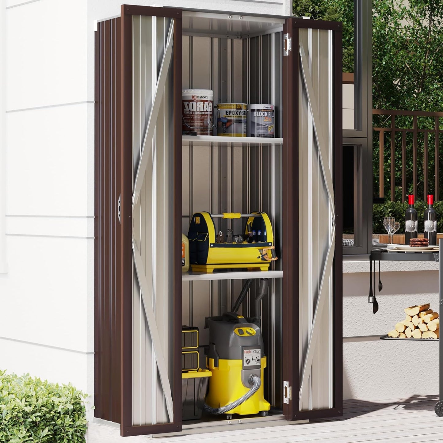 YODOLLA Outdoor Storage Cabinets with Shelves Metal Storage Cabinets Shed, Brown