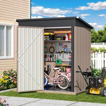 YODOLLA 5'x3' Outdoor Storage Shed with Floor Base, Small Metal Garden Sheds