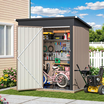YODOLLA 5'x3' Outdoor Storage Shed with Floor Base, Small Metal Garden Sheds